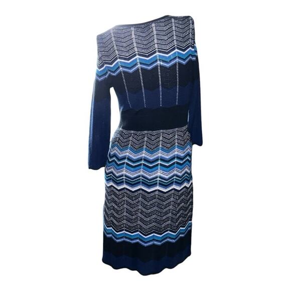 a.n.a. Black, Blue, White Knit Long Sleeve Dress, Size Small - Picture 2 of 11